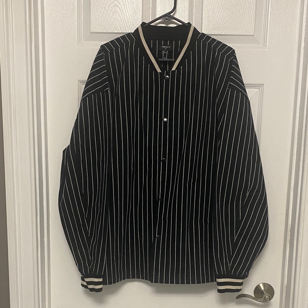 Forever 21 Black and White Striped Bomber Jacket